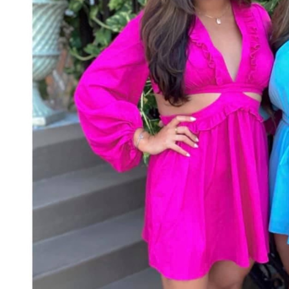 Magenta Dress - Cut Outs and Lace Up Back